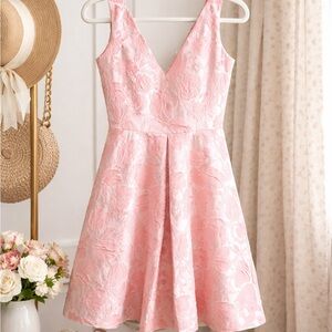 Narianna Blush Pink Floral V-Neck Fit-and-Flare Mini Dress